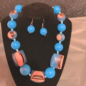 Blue and Pink Choker Chunky Bead Necklace